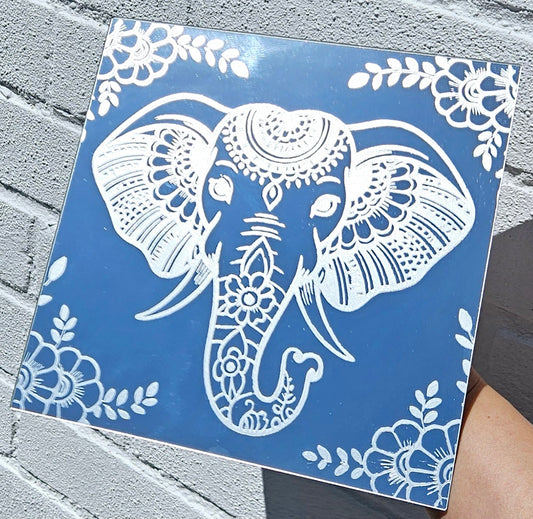 Etched effect elephant mirror