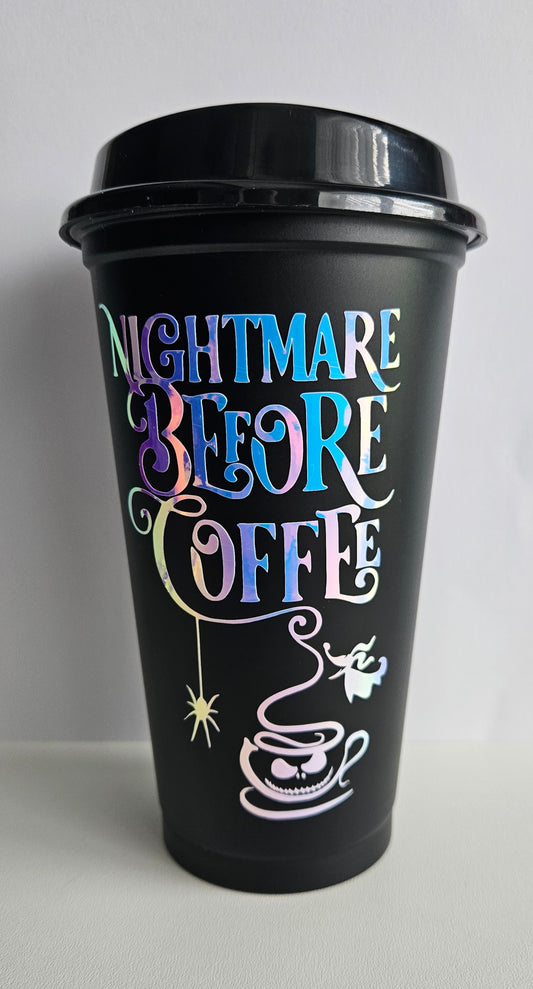 'Nightmare before coffee' travel coffee mug!
